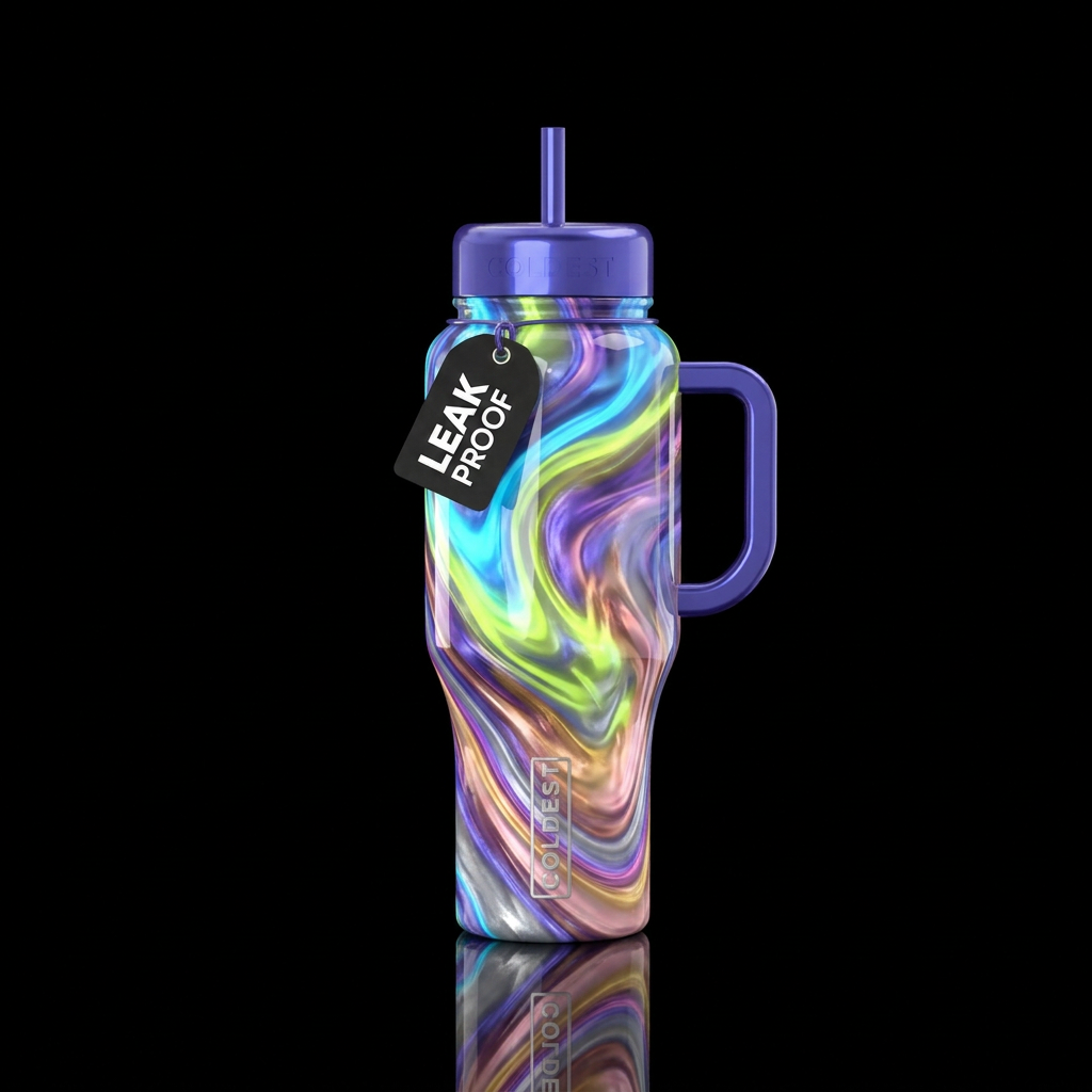 Neon Blue chartreuse purple tanzanite gold pink ch... water bottle design