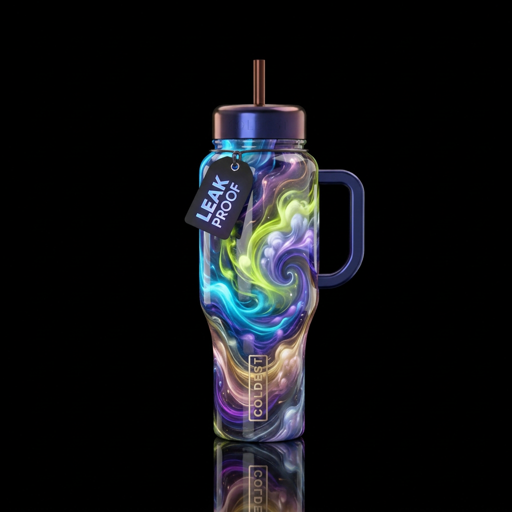 Neon Blue chartreuse purple tanzanite gold pink ch... water bottle design