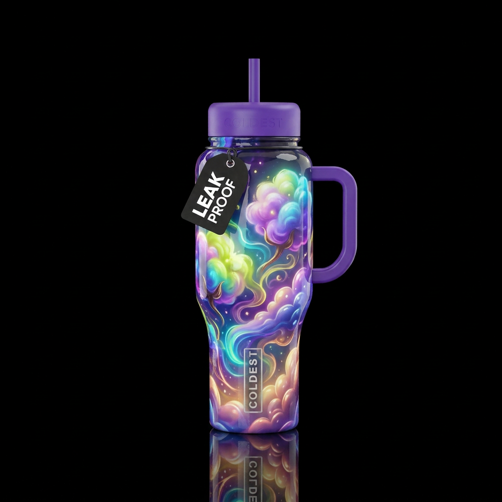 Neon Blue chartreuse purple tanzanite gold pink ch... water bottle design