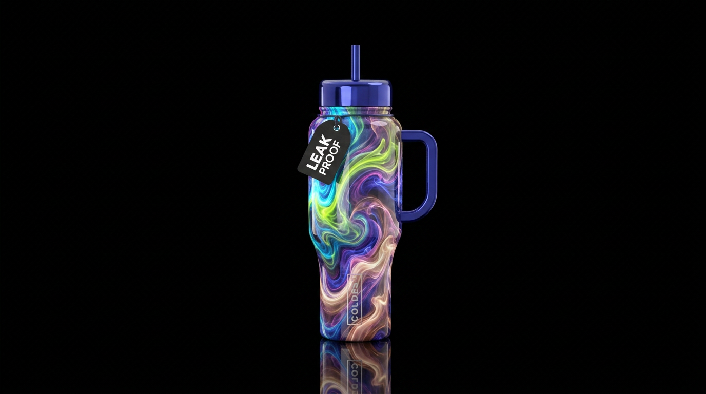 Neon Blue chartreuse purple tanzanite gold pink ch... water bottle design