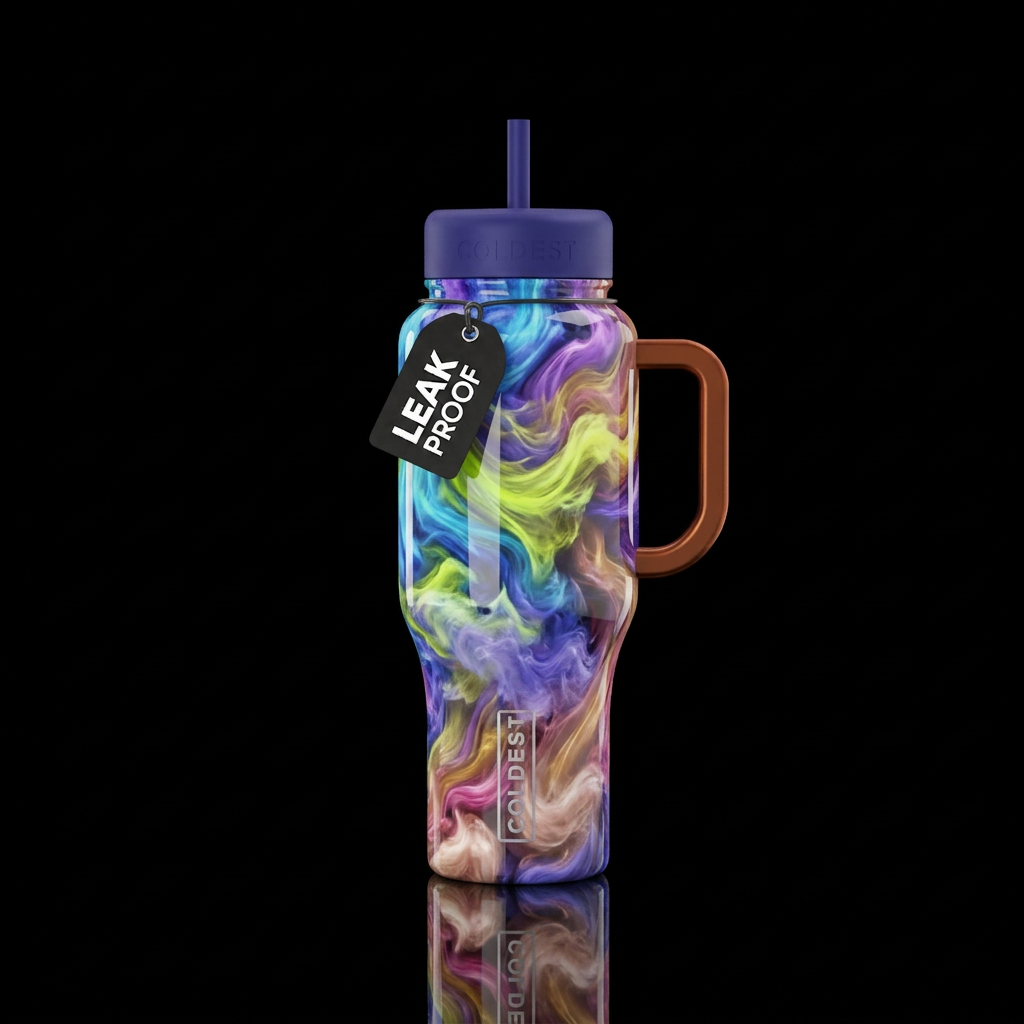 Neon Blue chartreuse purple tanzanite gold pink ch... water bottle design