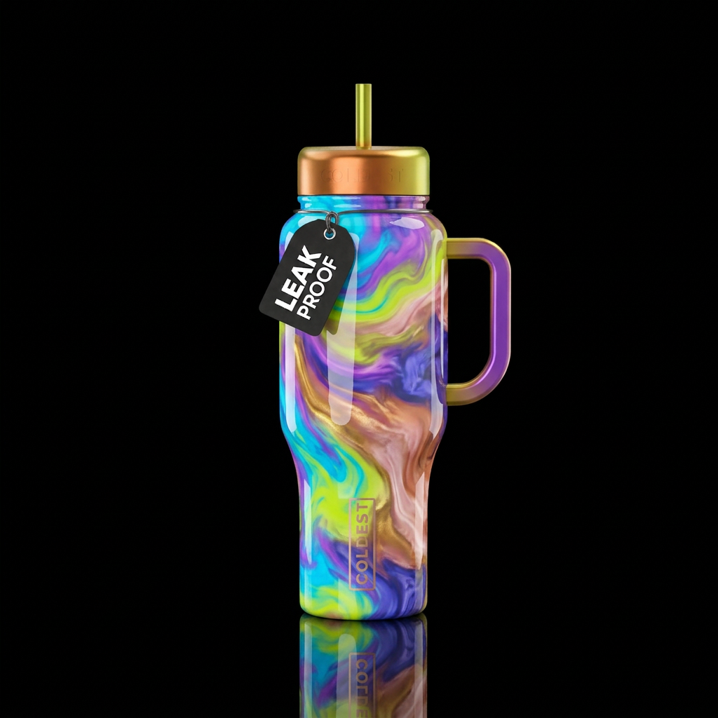 Neon Blue chartreuse purple tanzanite gold pink ch... water bottle design