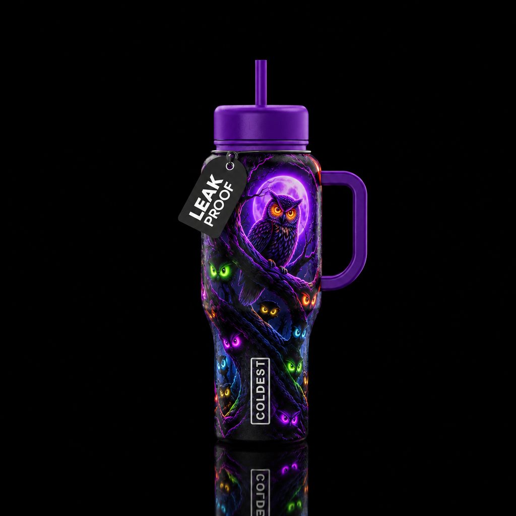 Whimsical owls water bottle design