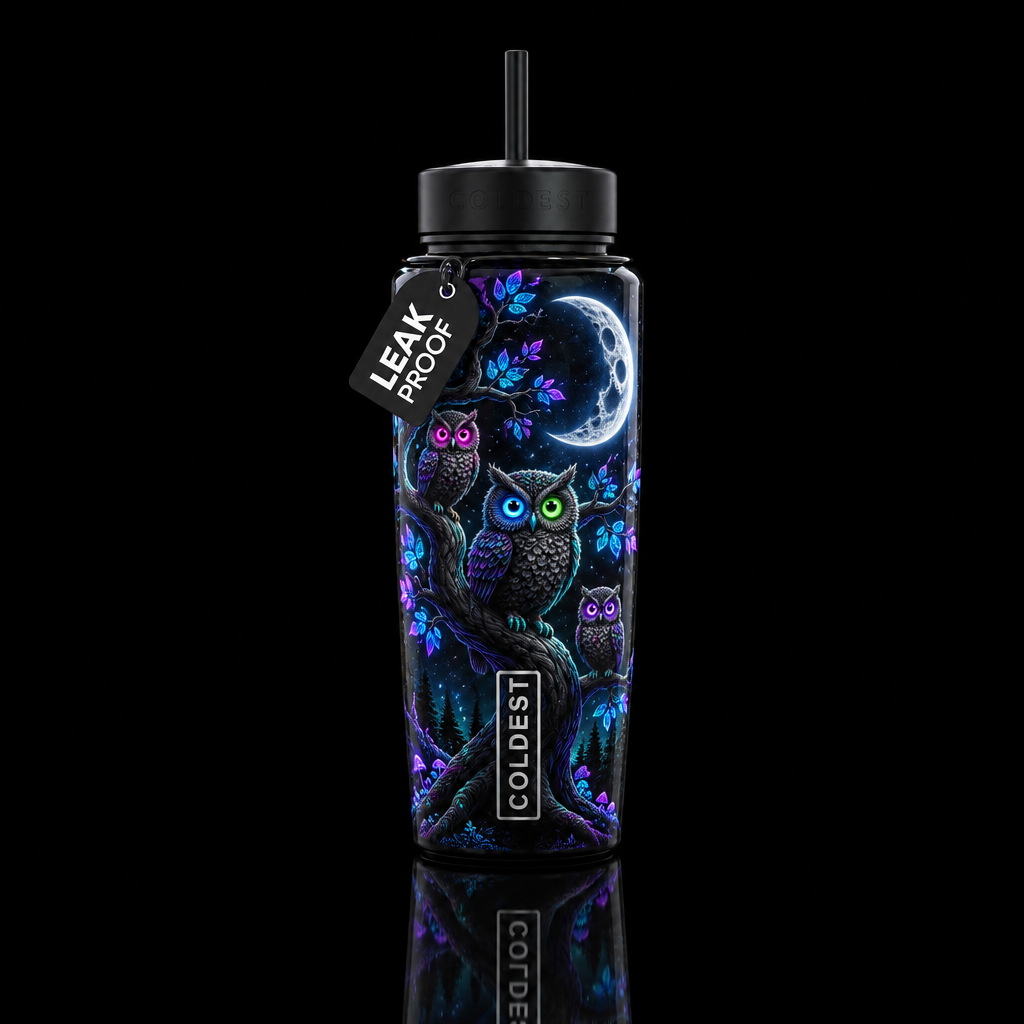 Textured hoot n glow water bottle design