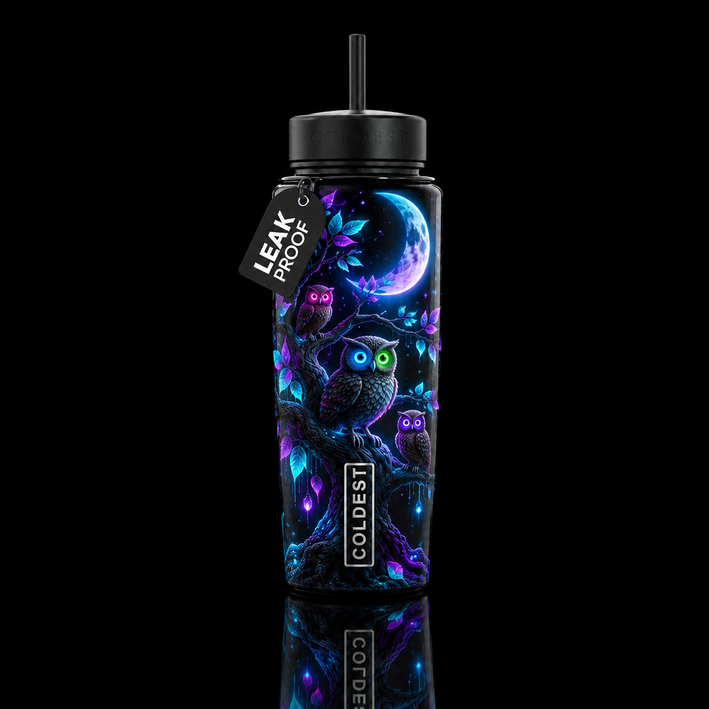 Enchanted hoot n glow water bottle design