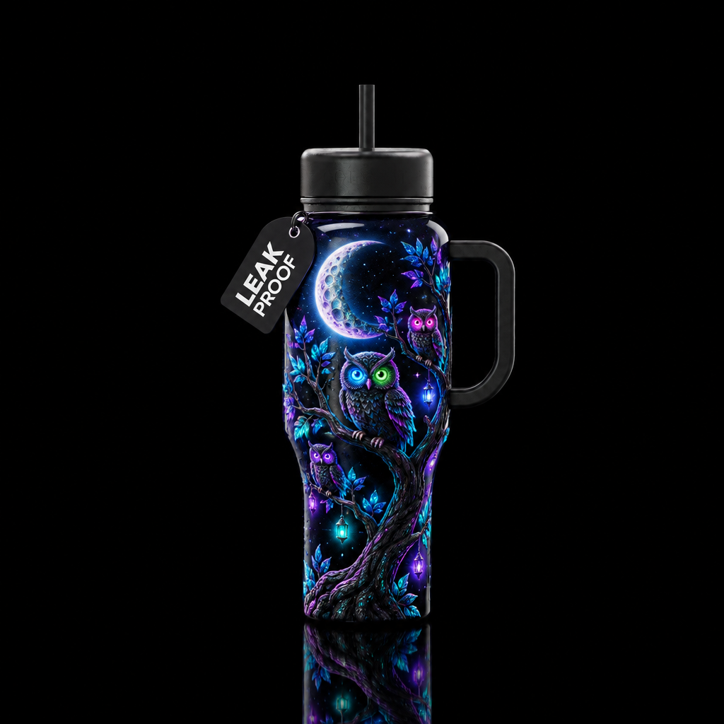 Textured hoot n glow water bottle design
