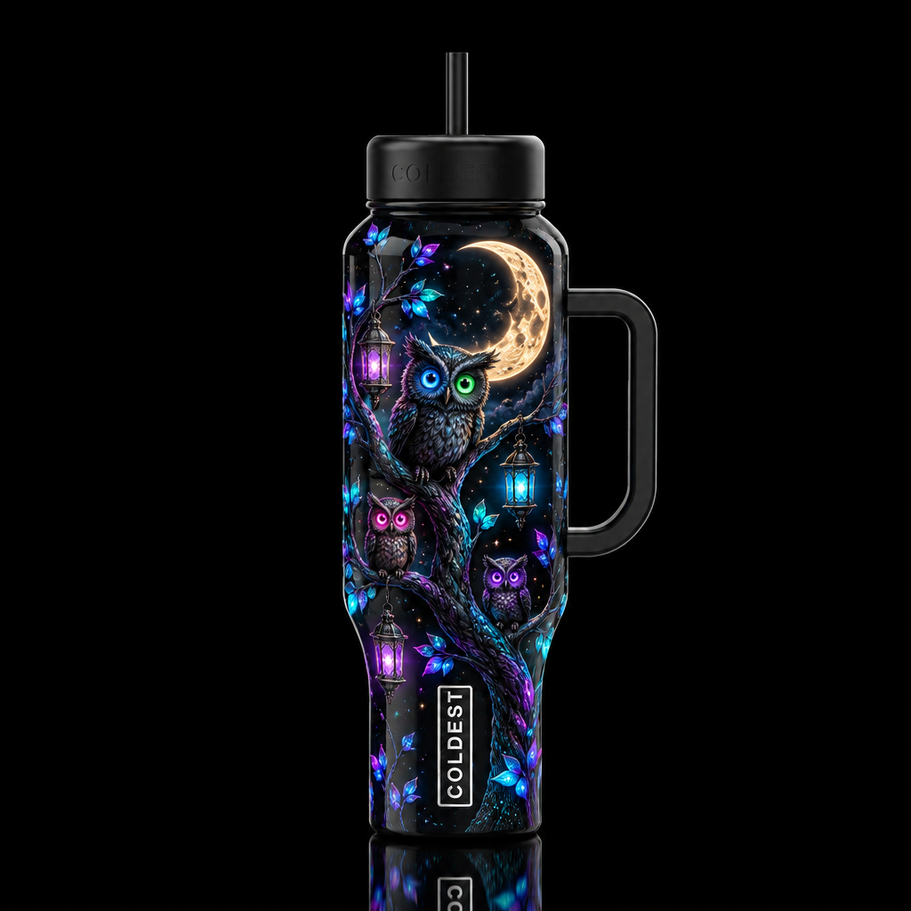 Hoot n glow with lanterns water bottle design