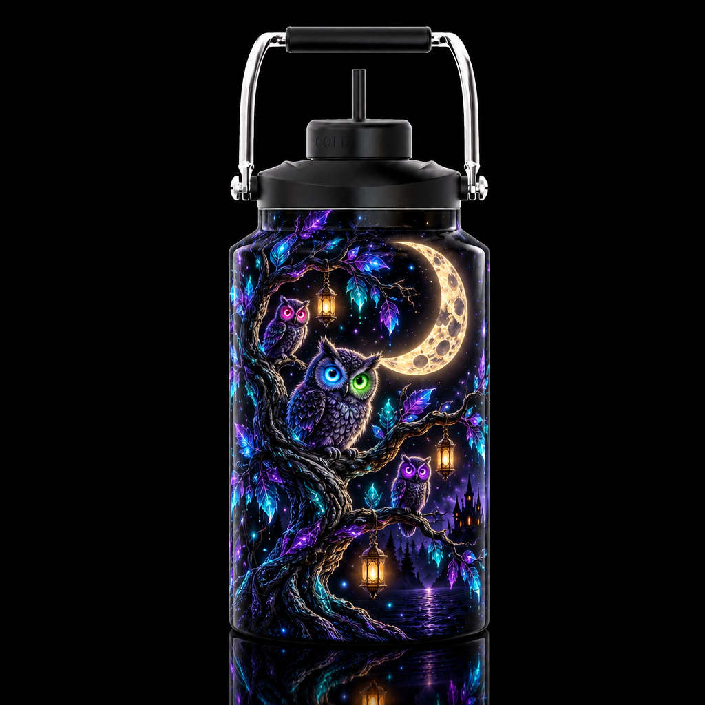 Hoot n glow with castle and lanterns water bottle design