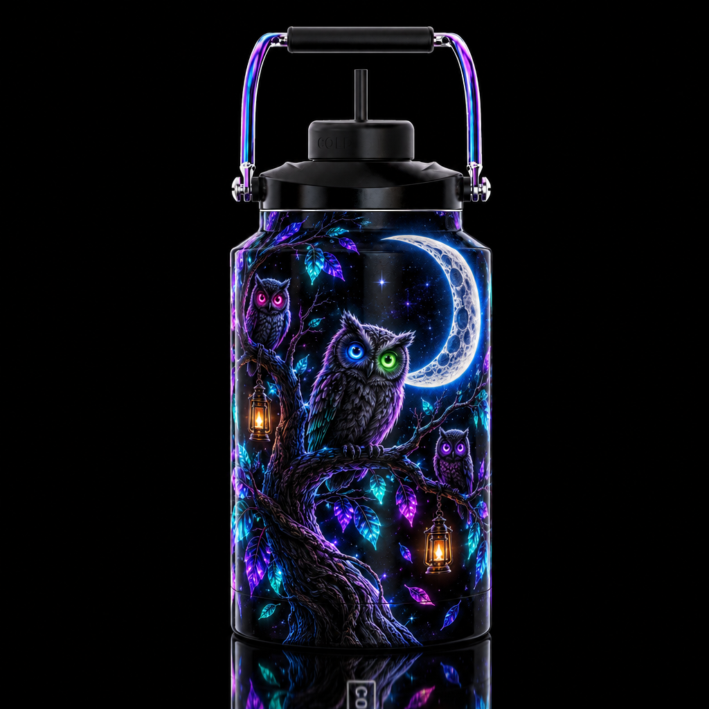 Hoot n glow with barn style lanterns water bottle design