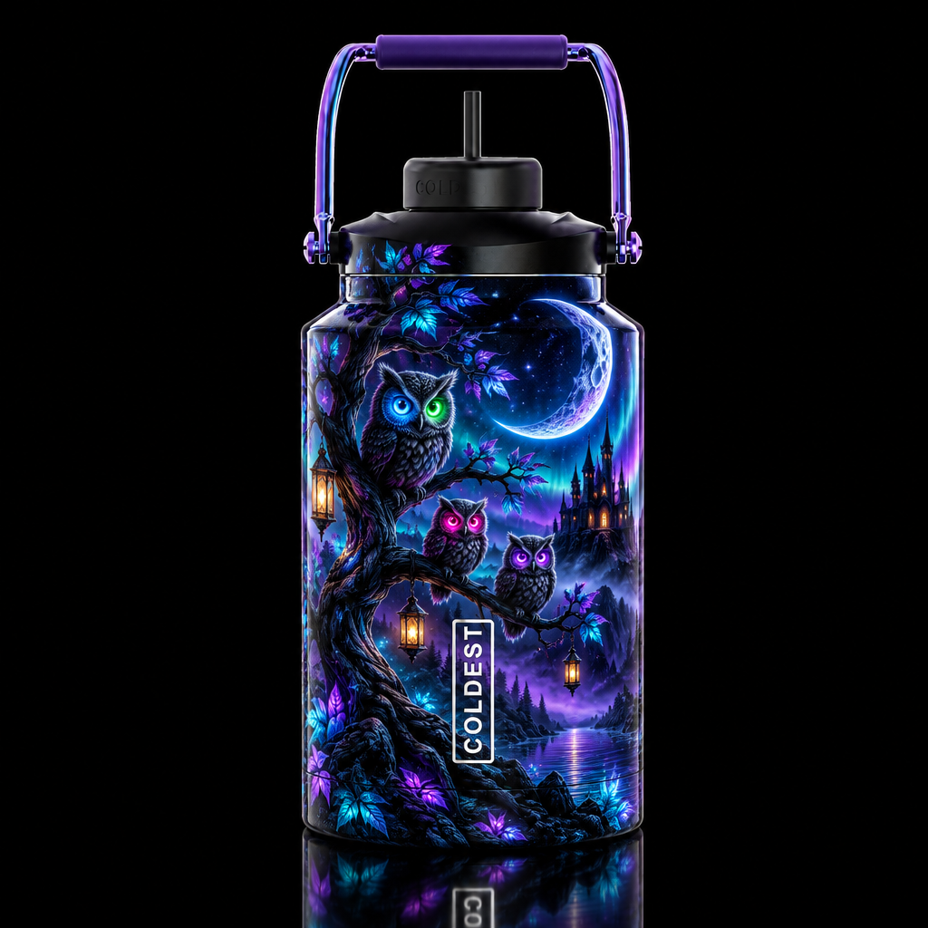 Hoot n glow eerie castle water bottle design