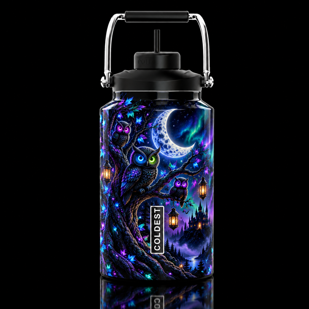 Hoot n glow eerie castle foggy water bottle design