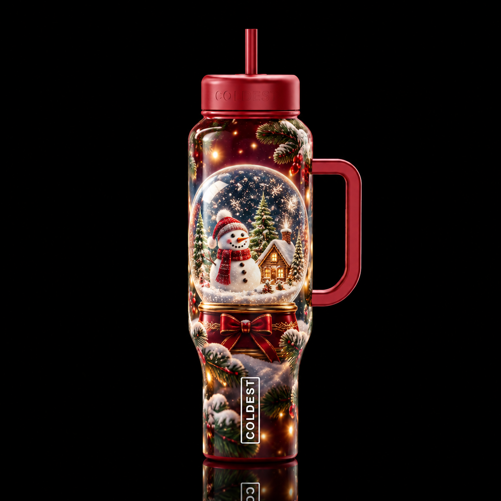 Frosty snow globe water bottle design