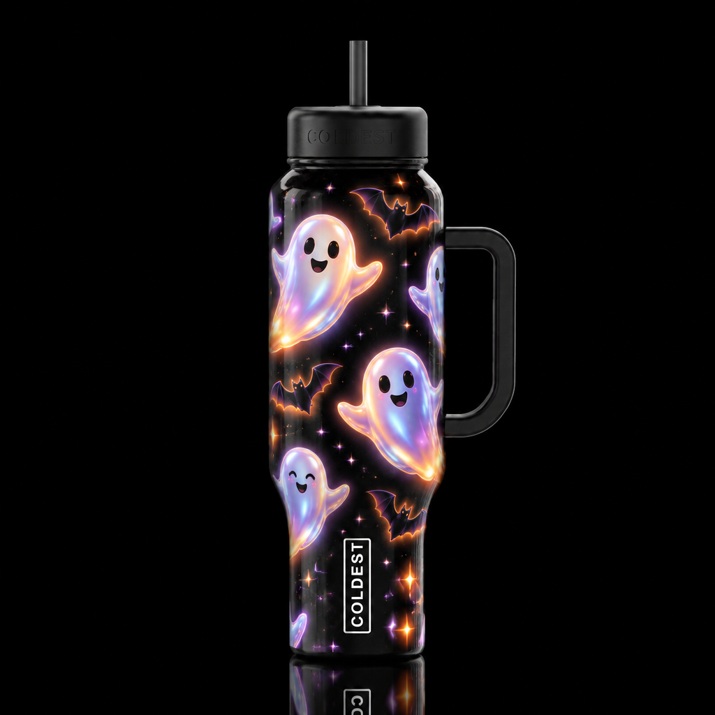 Iridescent ghosts water bottle design