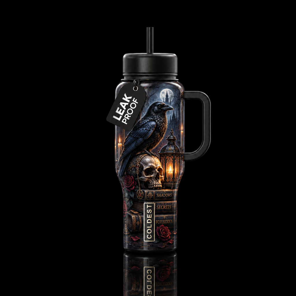 Raven on gothic skull a gothic lantern and some cr... water bottle design