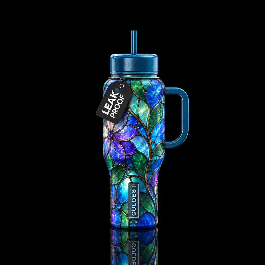 Tiffany lamp inspired glass, glossy, glowie, tromp... water bottle design