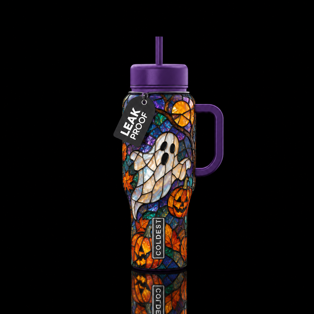 Halloween stained glass water bottle design