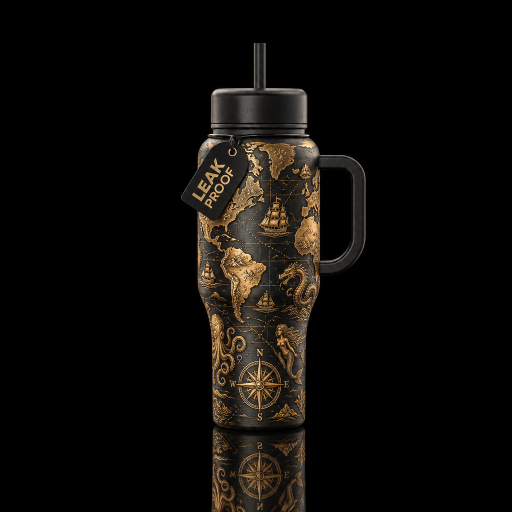 Surviving the seas map water bottle design