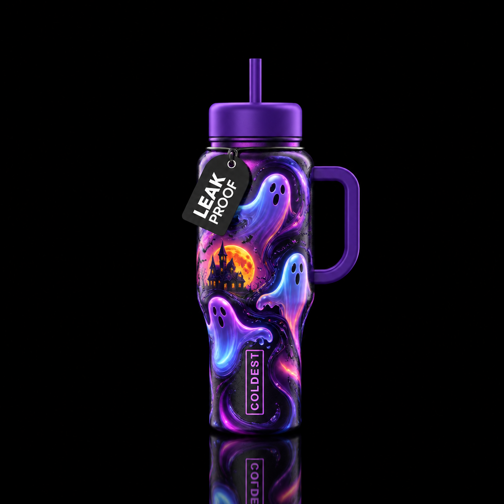 Ghost mansion water bottle design