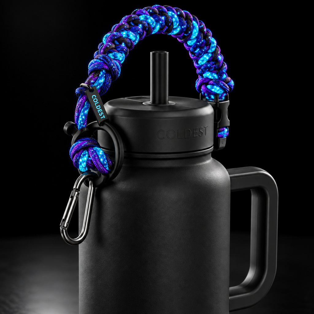 Glowie purple blue water bottle design