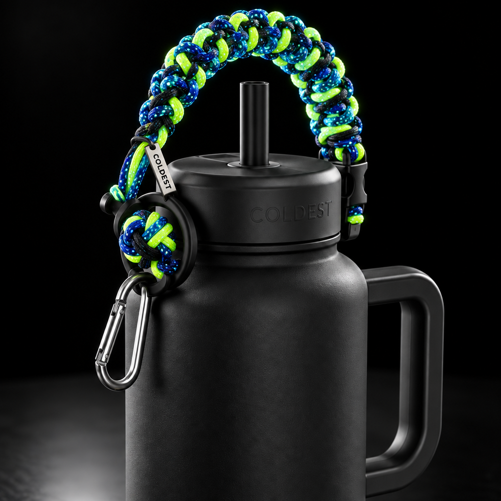 Blue chartreuse glowie water bottle design