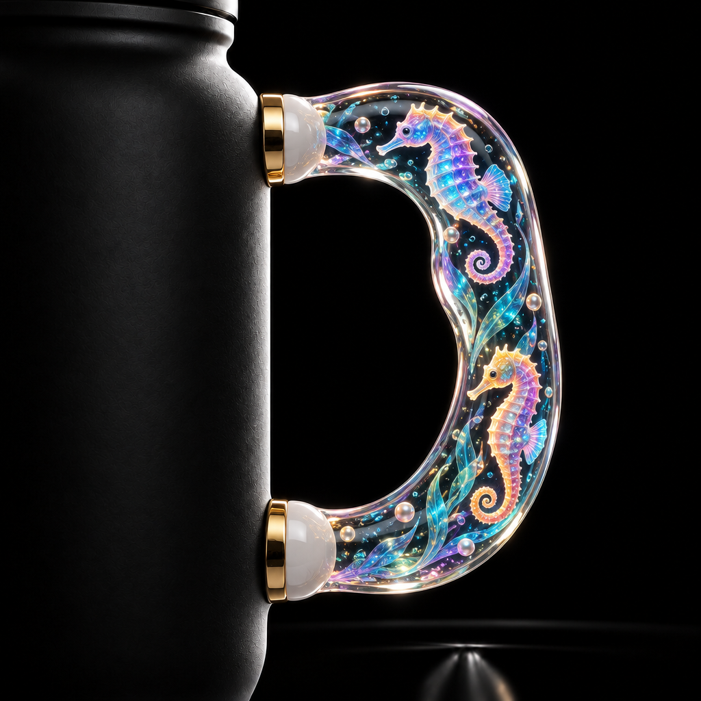 Glowie iridescent seahorses water bottle design