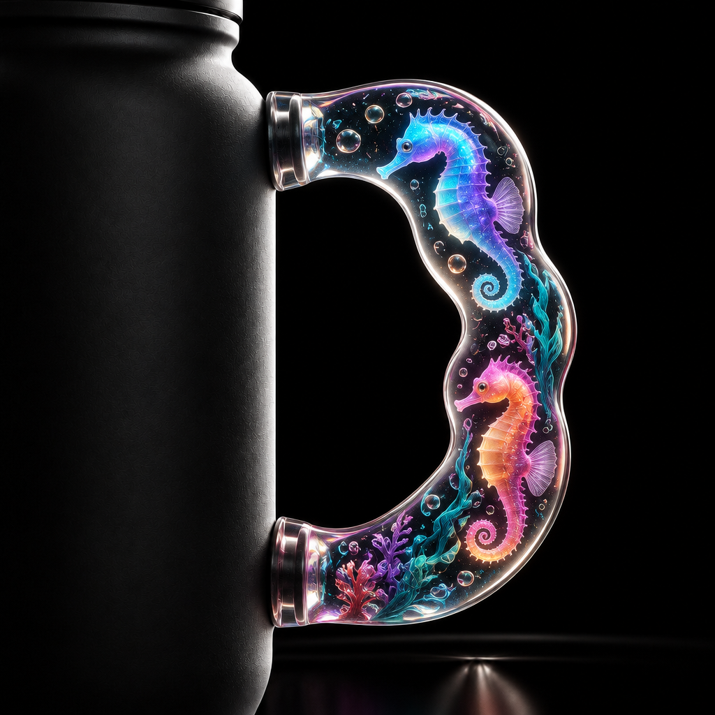 Glowie seahorses water bottle design