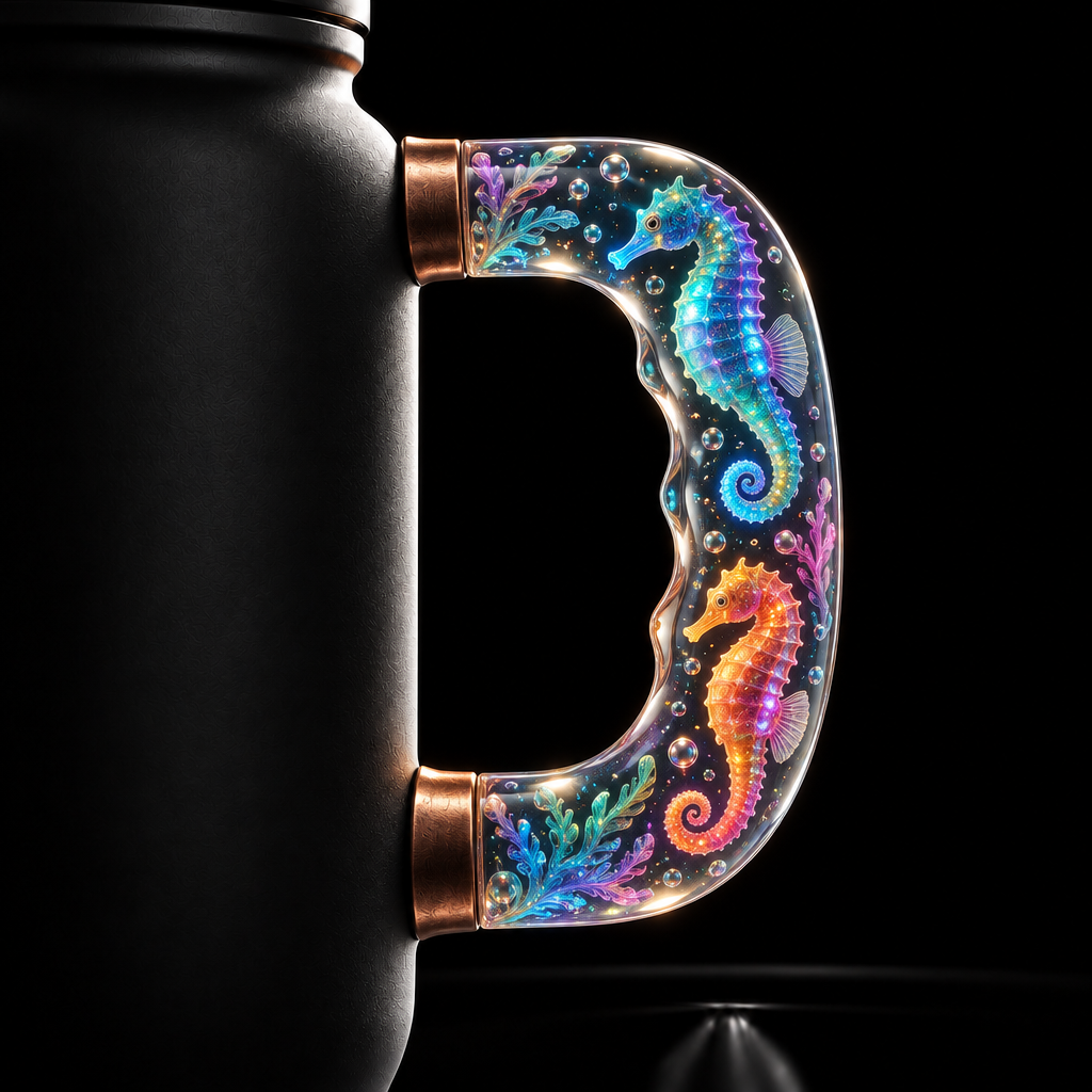 Glow seahorses and coral water bottle design