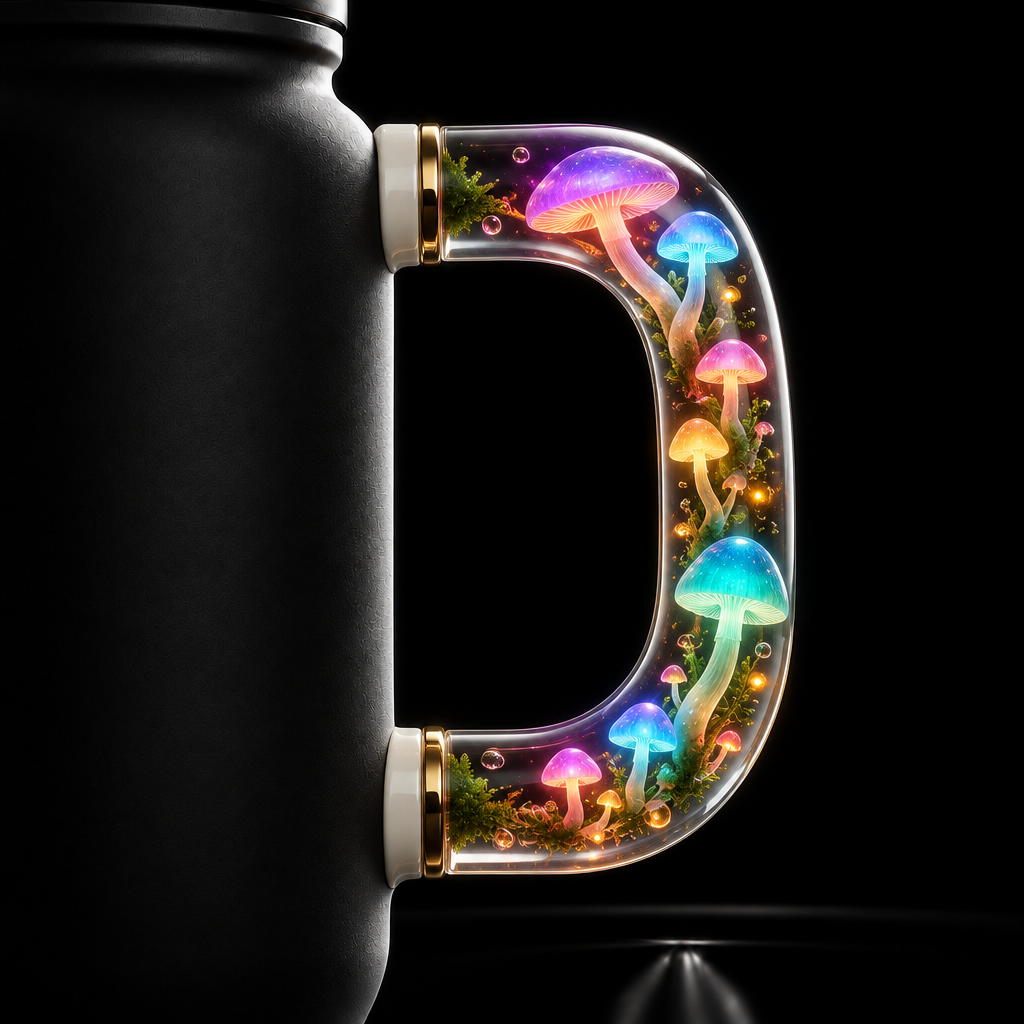Glowie mushrooms water bottle design