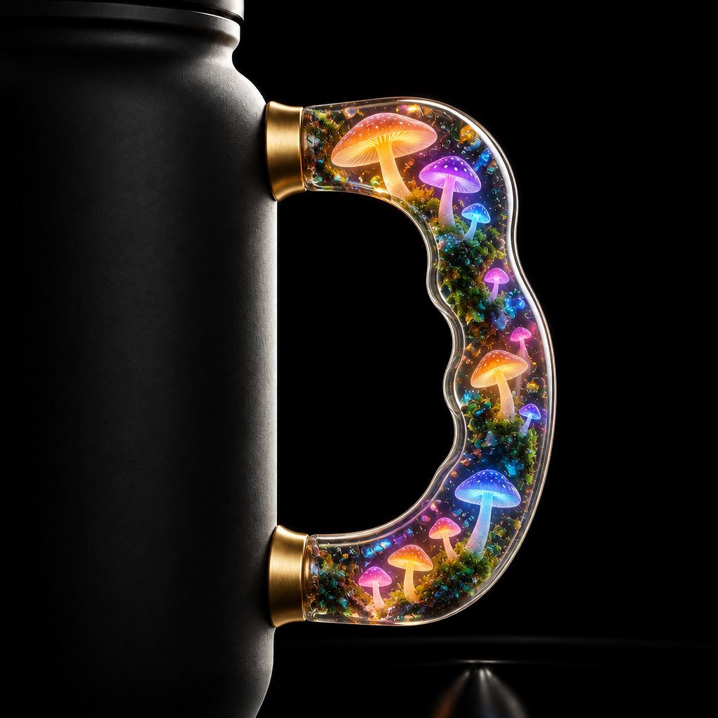 Glowie forest mushrooms water bottle design
