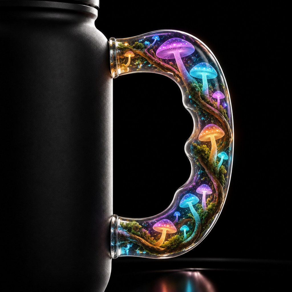 Glowie twisty shrooms water bottle design