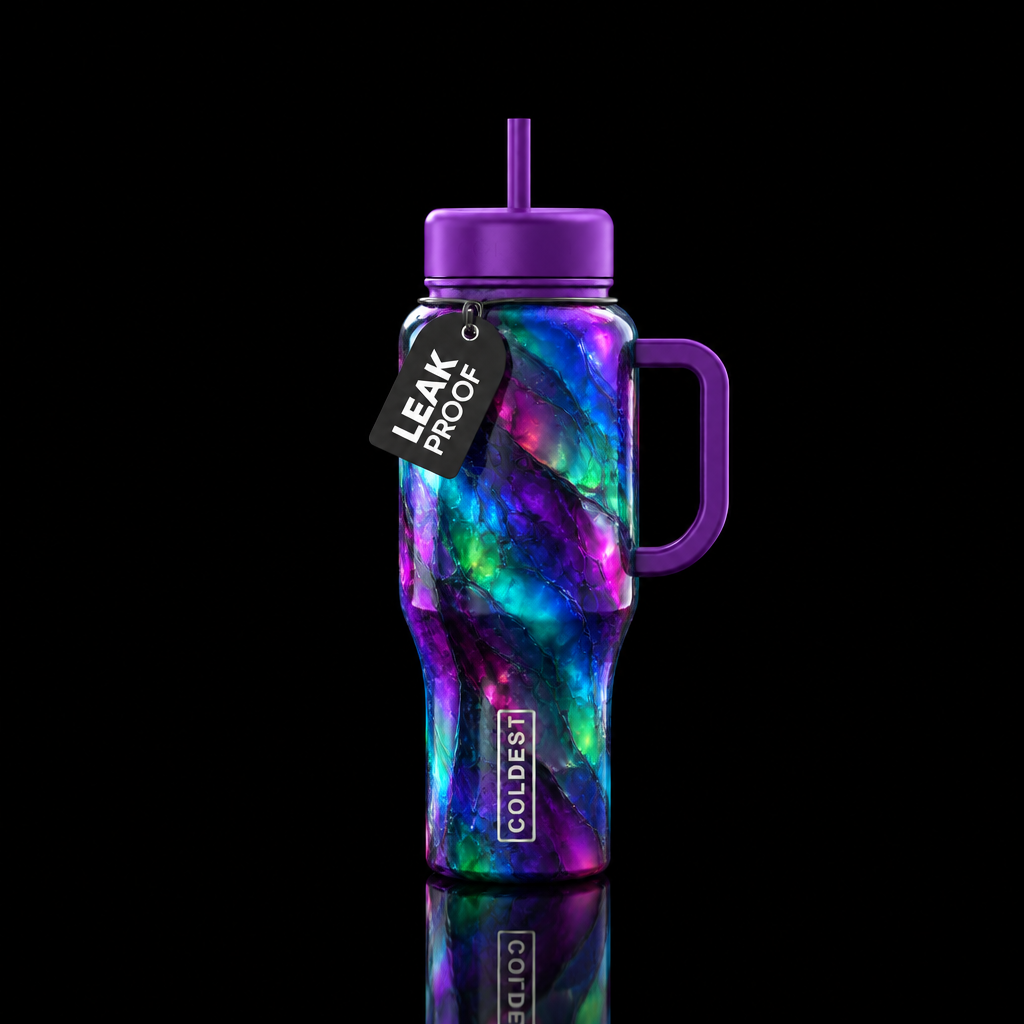 Aurora slag glass water bottle design