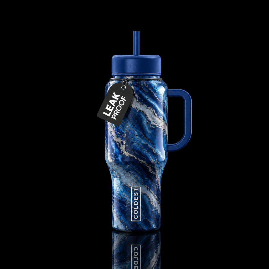 Silver blue water bottle design