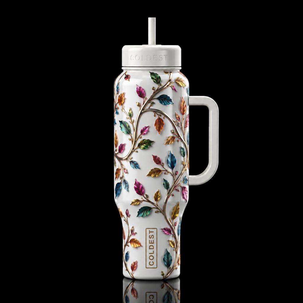 Metallic leaf water bottle design