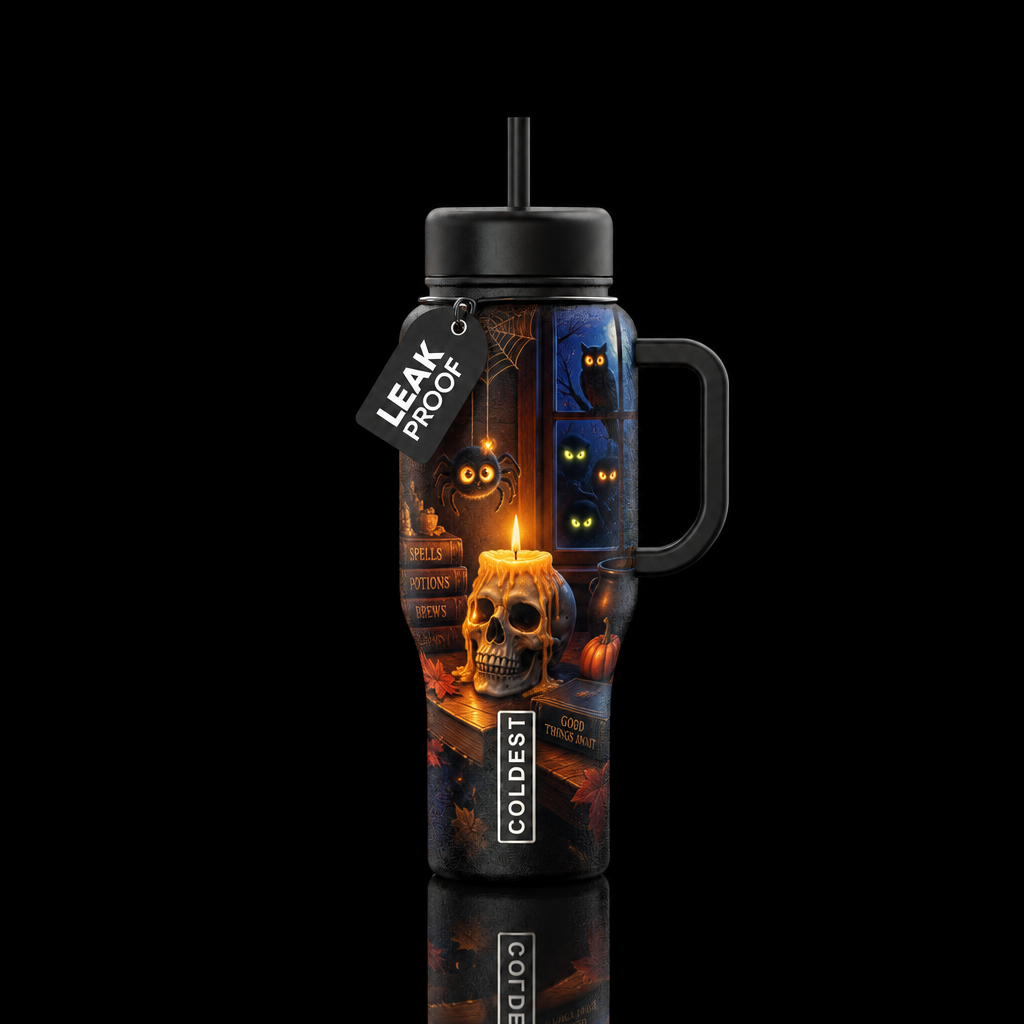 Glow candle skull water bottle design