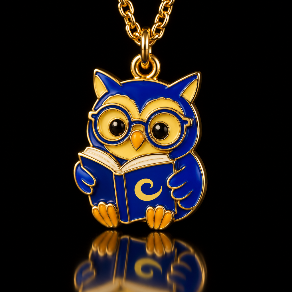 Blue reading owl water bottle design