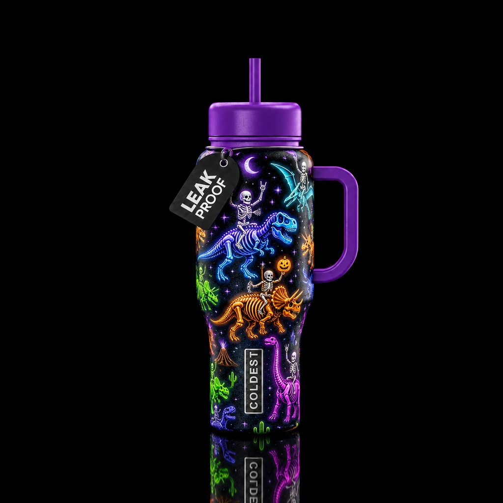 Skeleton dino ride water bottle design