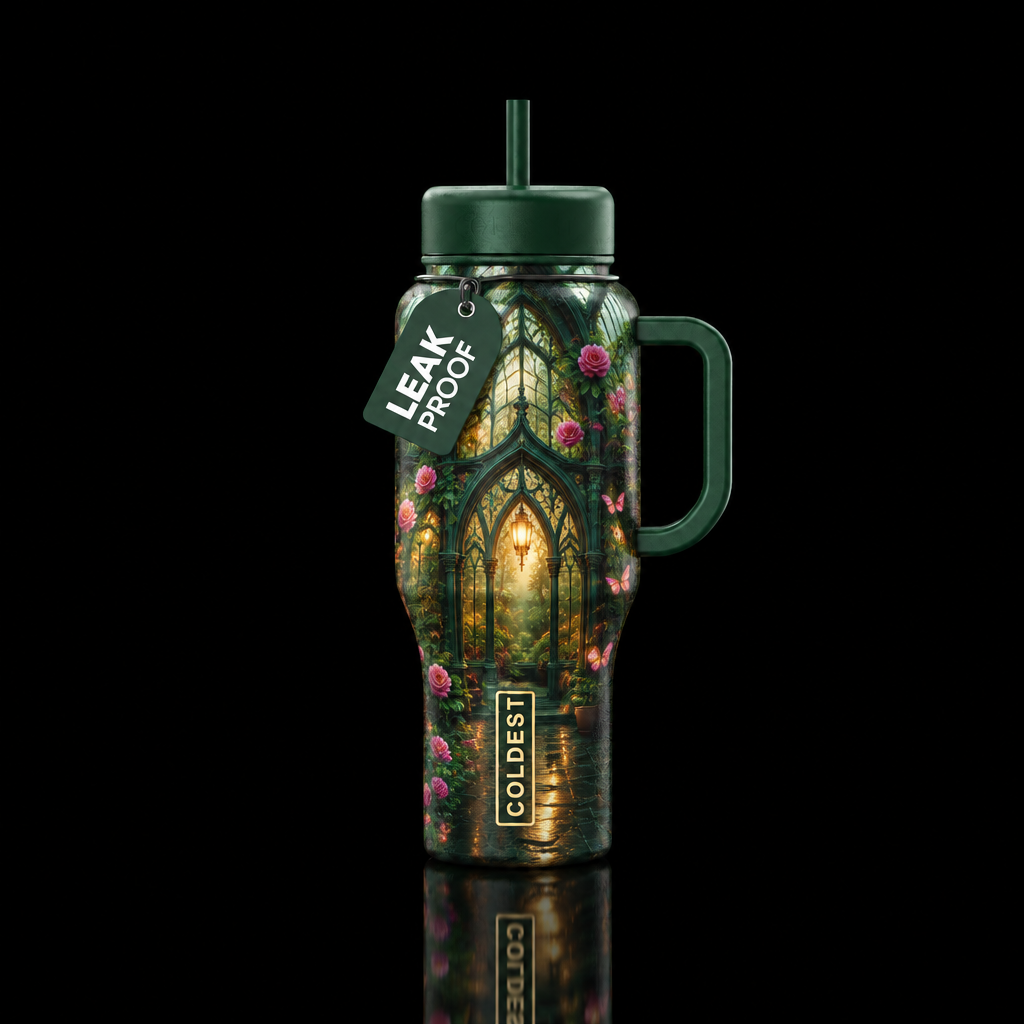 Gothic greenhouse water bottle design