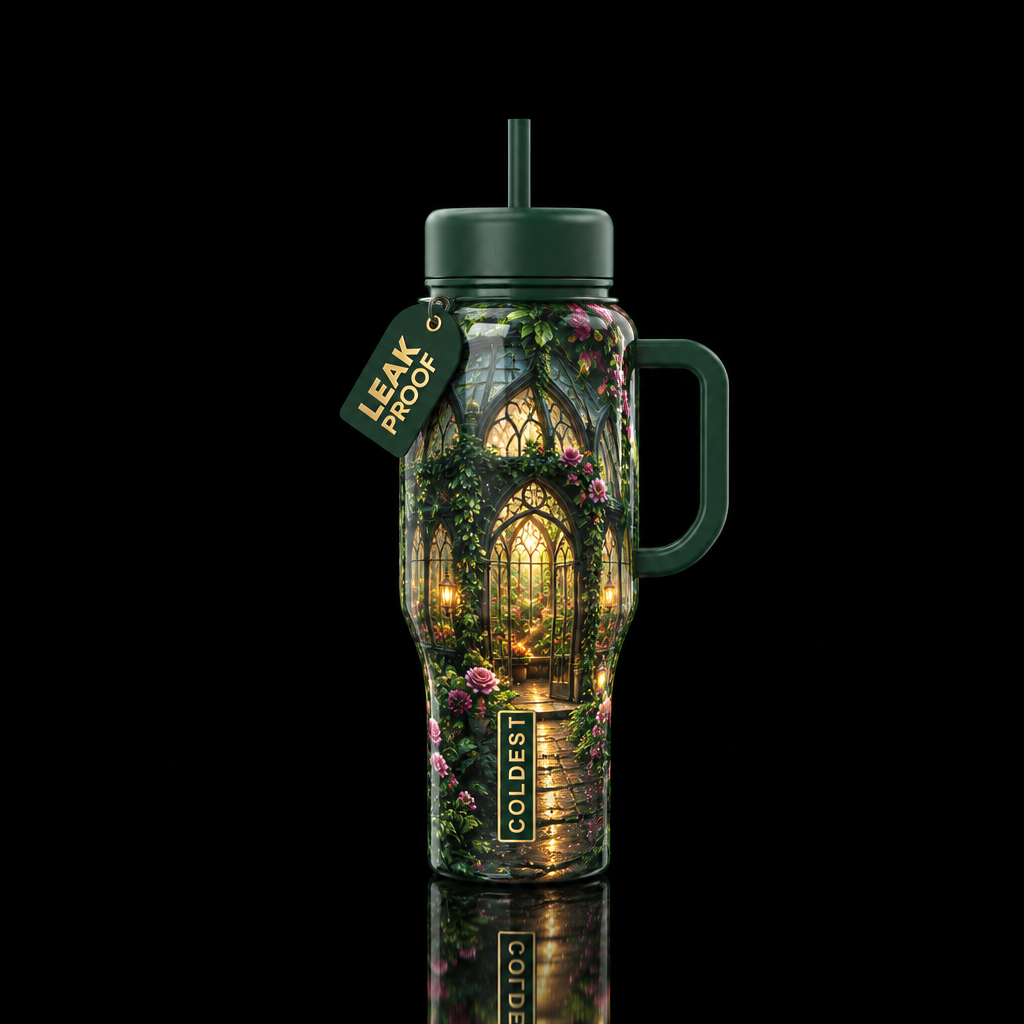 Gothic greenhouse water bottle design