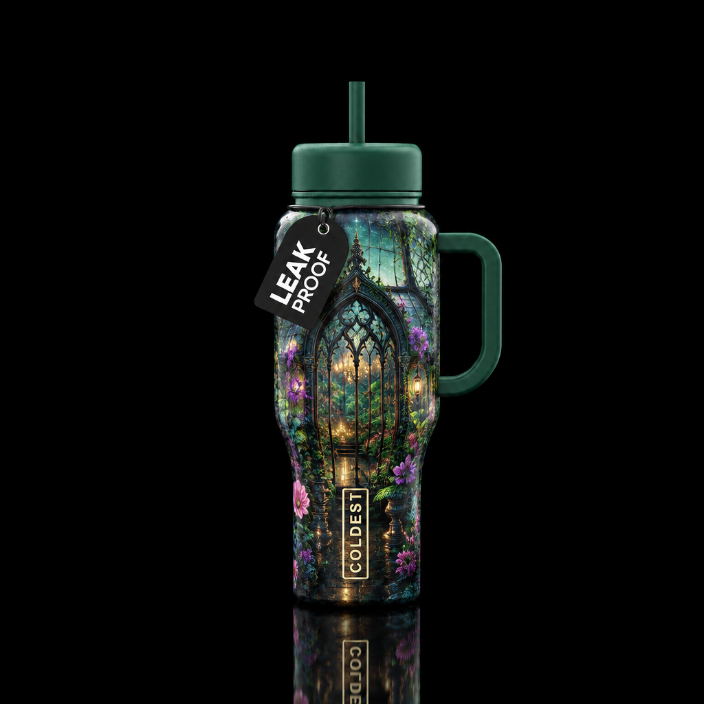 Gothic greenhouse water bottle design