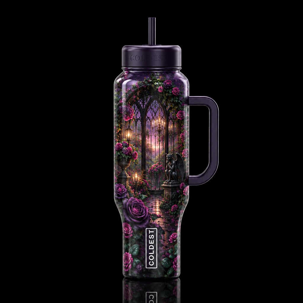 Gothic greenhouse garden water bottle design