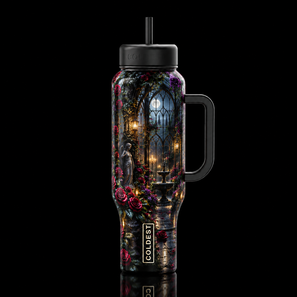 Gothic greenhouse garden fantasy water bottle design