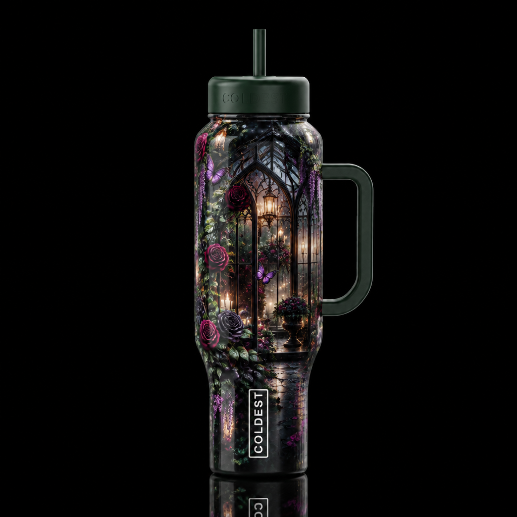 Goth garden water bottle design