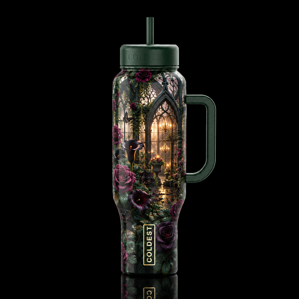 Goth garden with calla lilies water bottle design