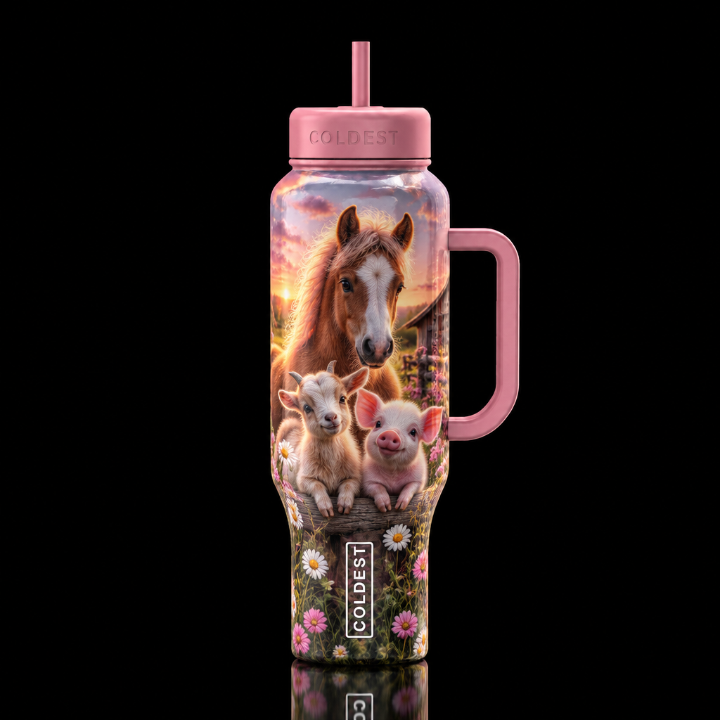 Cute farm babies water bottle design
