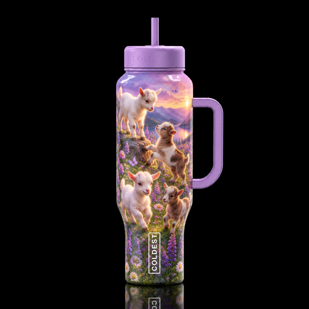 Playful goats water bottle design