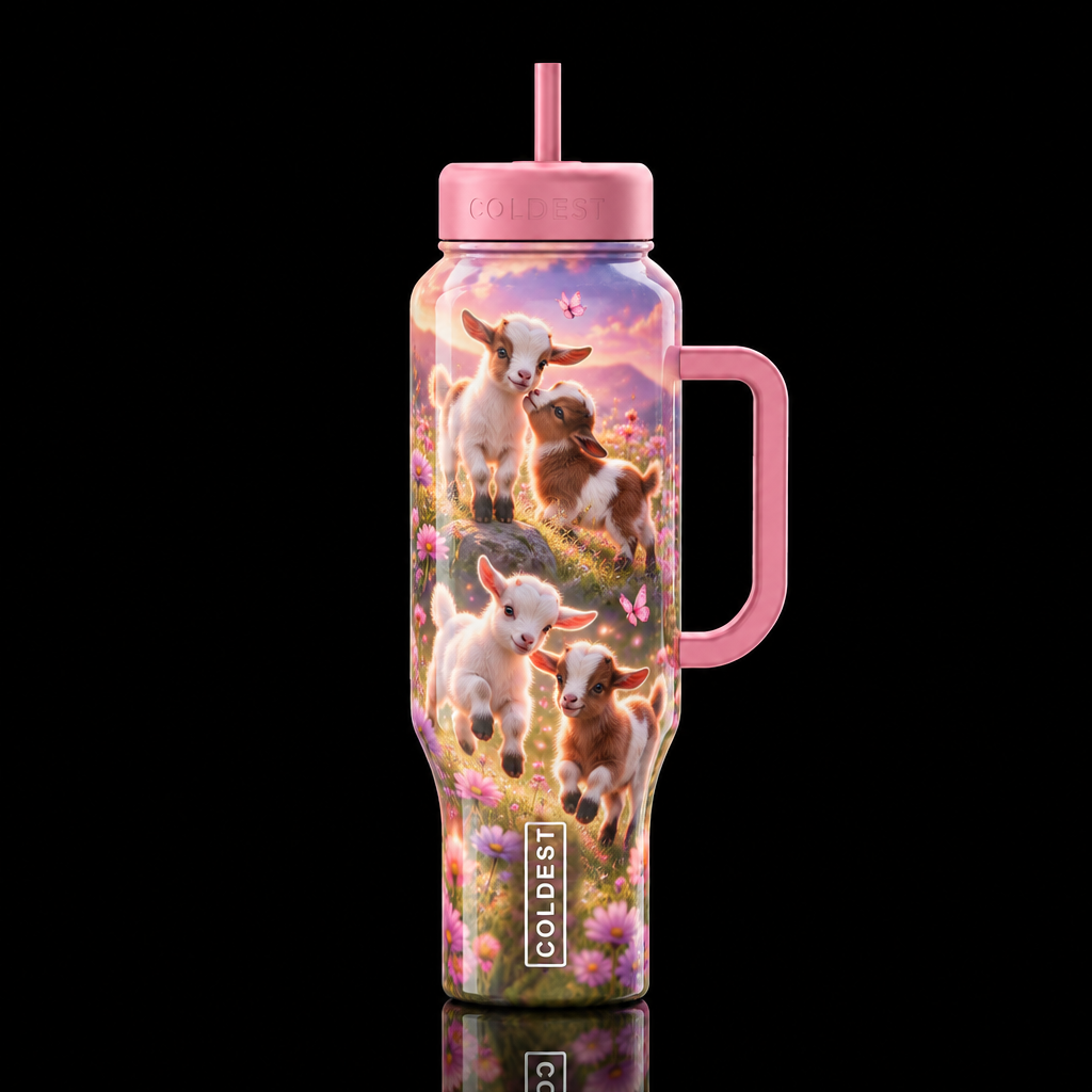 Playful goats water bottle design