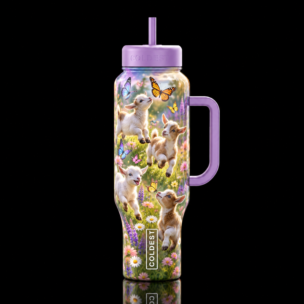 Goats and Butterflies water bottle design