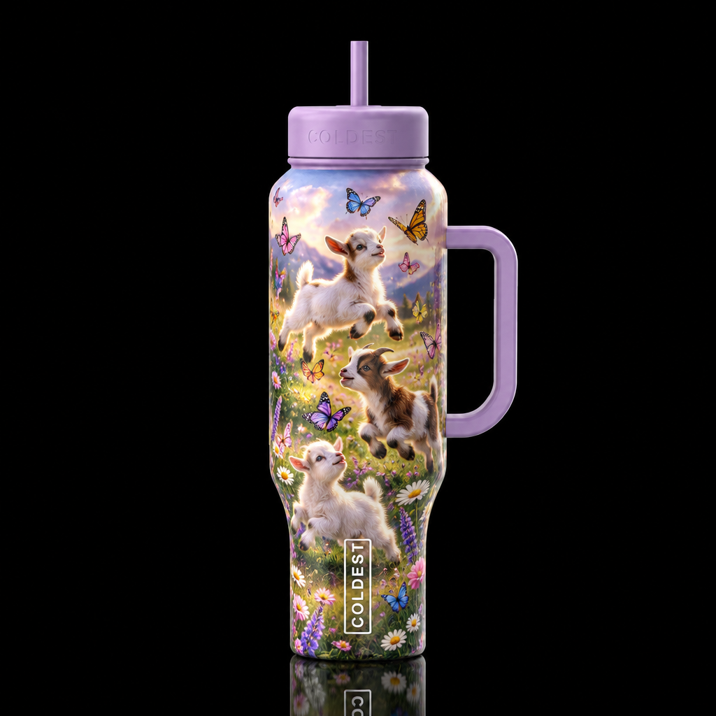 Goats and Butterflies water bottle design