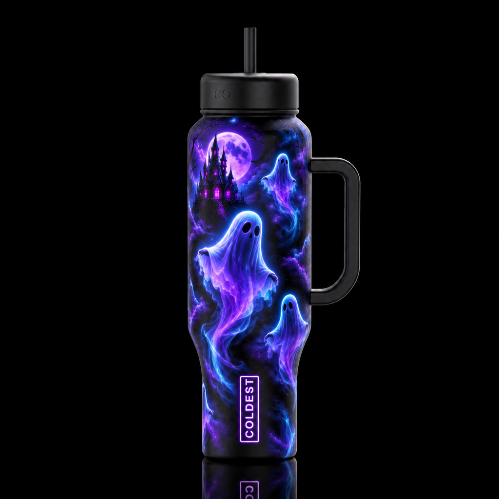 Gothic ghost glow water bottle design