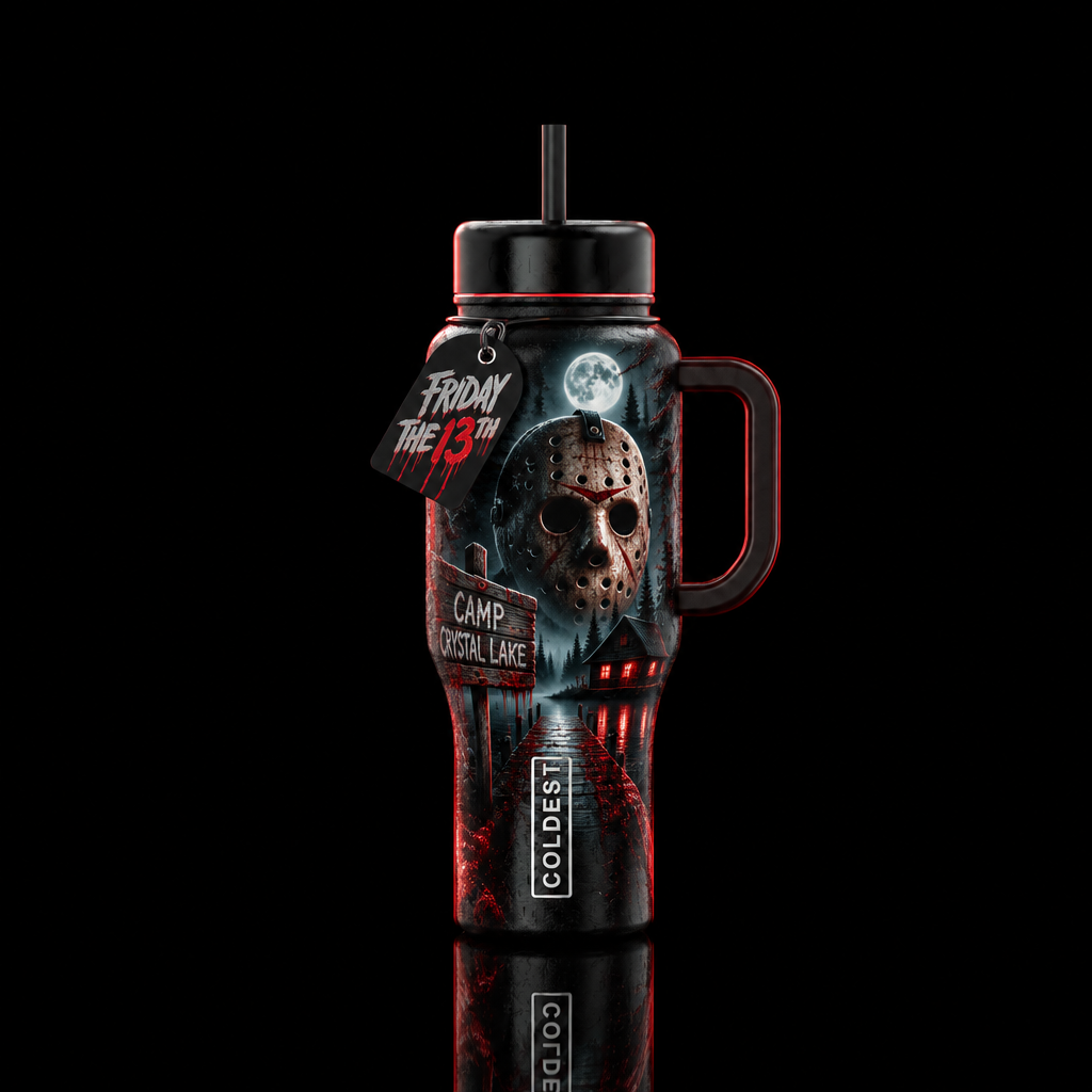 Friday the 13th myths, glossy, glowie, trompe-l'œi... water bottle design